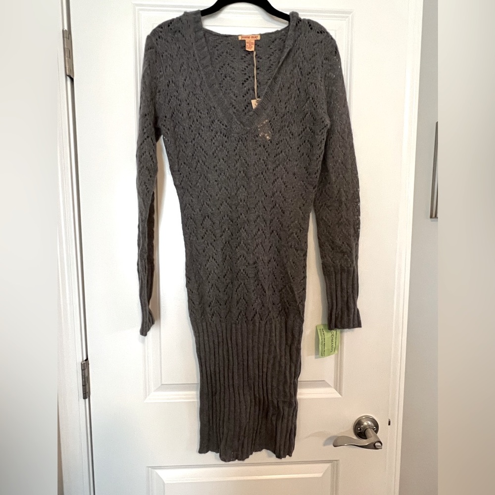 JESSIE MAY Gray Long Sleeve V-Neck Mohair Wool Blend Sweater Tunic Sz 2 (S/M)